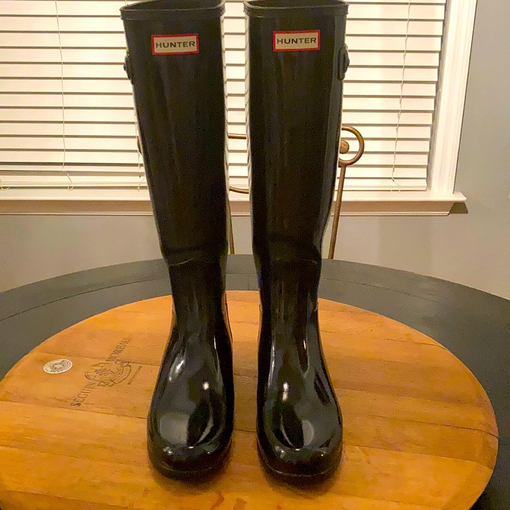 Blk Hunter Gloss Rain Boots Sz. 8